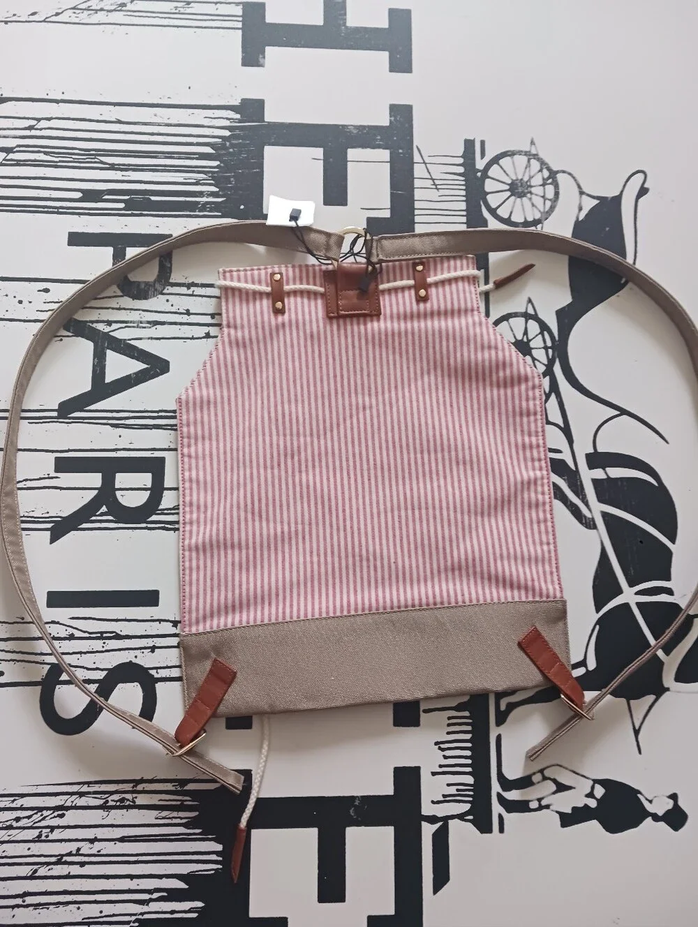 NWT Bonpoit TOMEO Pink Stripe Drawstring Backpack